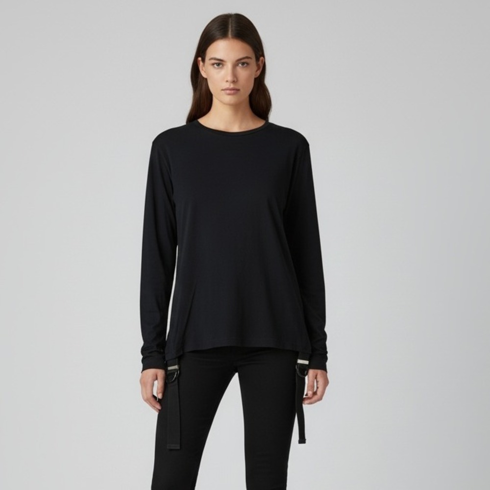 Balenciaga Black Long Sleeve T Shirt With Strap‎ Detail Size Medium